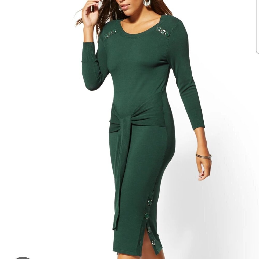 New York & Company Knit Midi Dress Women's Size L Green